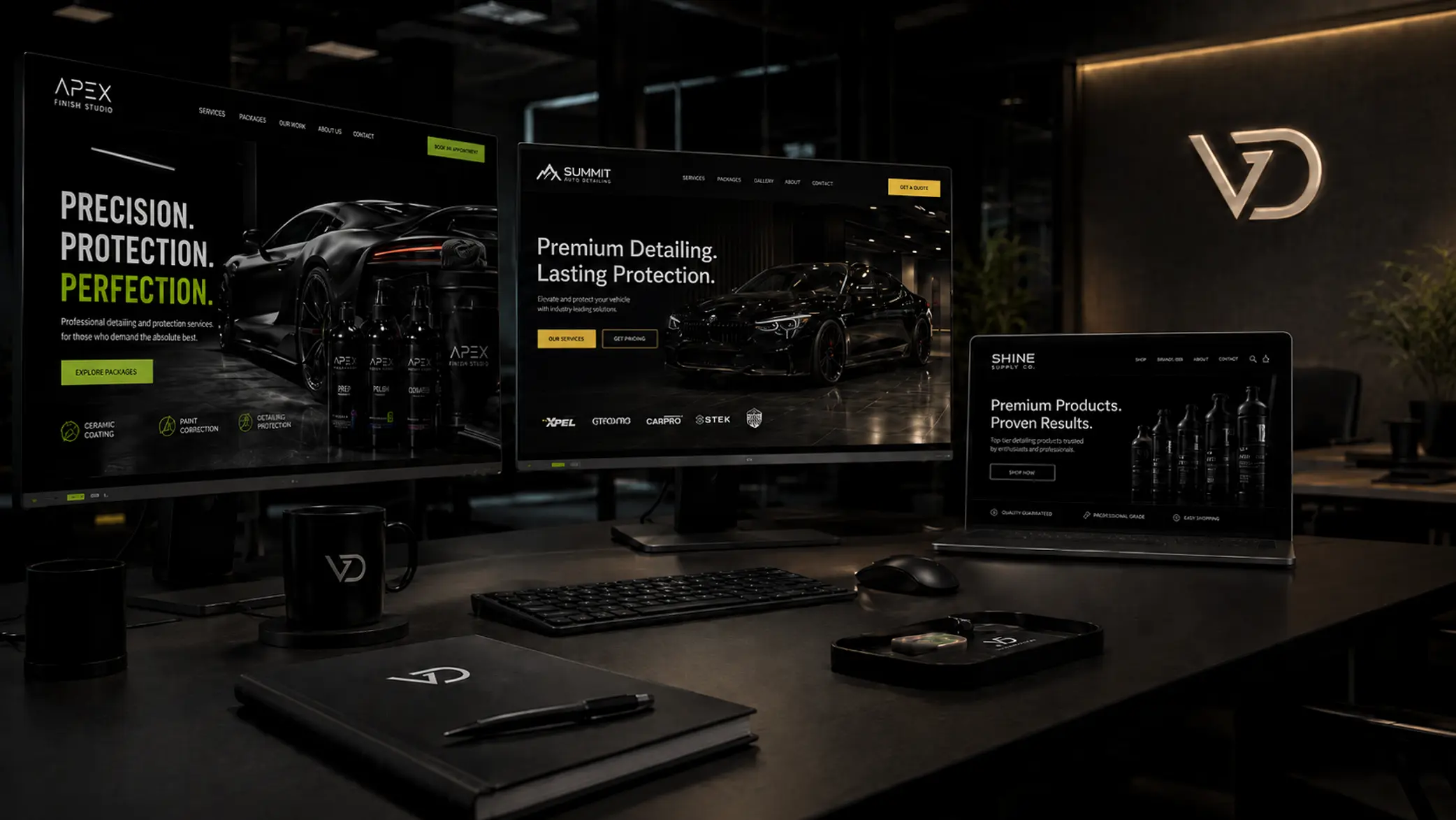Vision Detail workspace displaying auto detailing websites
